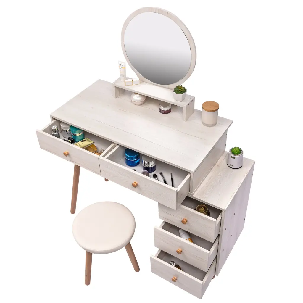 Makeup Vanity Table Cushioned Stool Large Capacity Storage Cabinet Dressing Table rnb