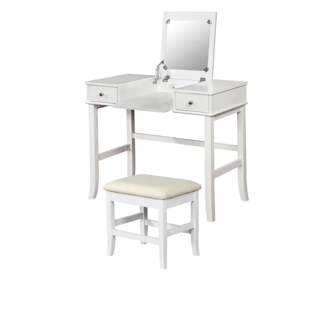 2 Piece Wood Vanity Set Robust Sabre Legs White Silver Vanity Table royal hampton