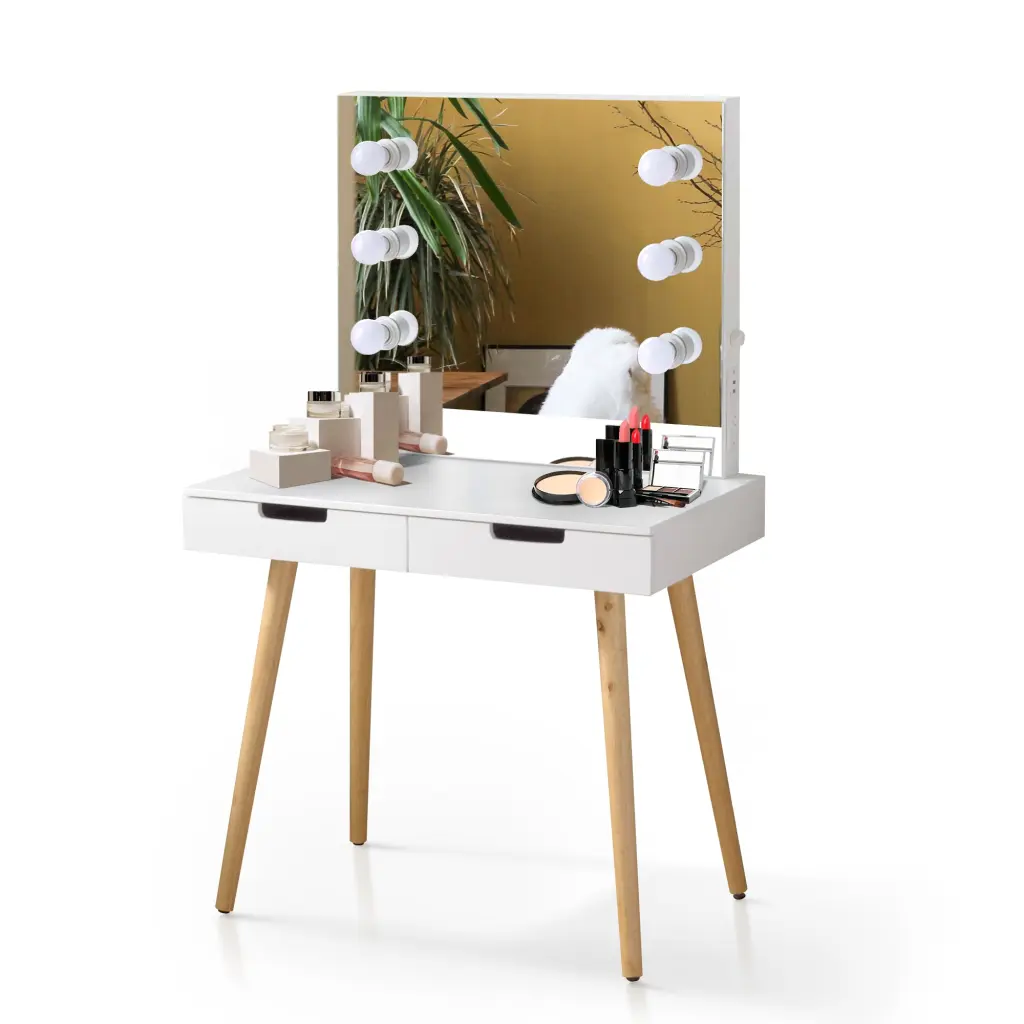 Wooden Vanity Table Makeup Dressing Desk Led Light White Modern Design smarthome furniture