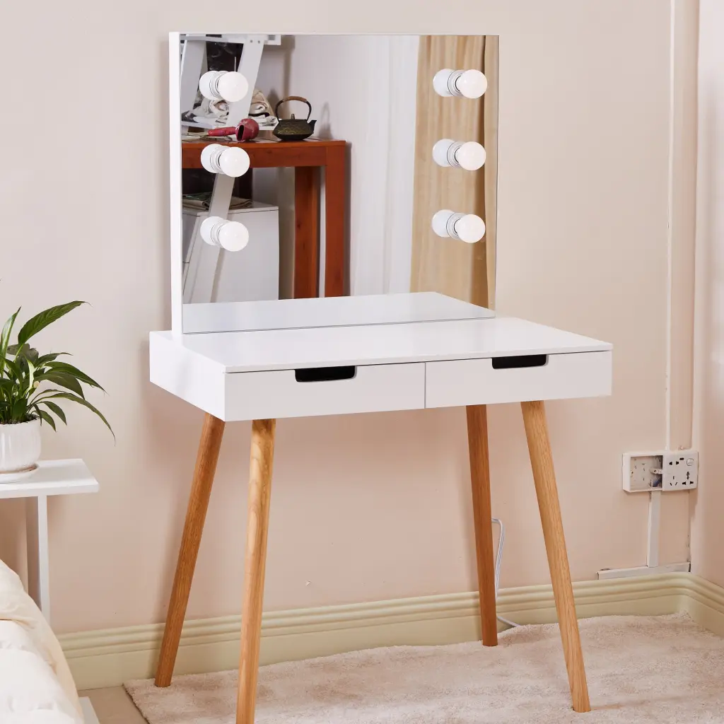 Dressing Table LED Lights White MDF Vanity Makeup Desk w2181