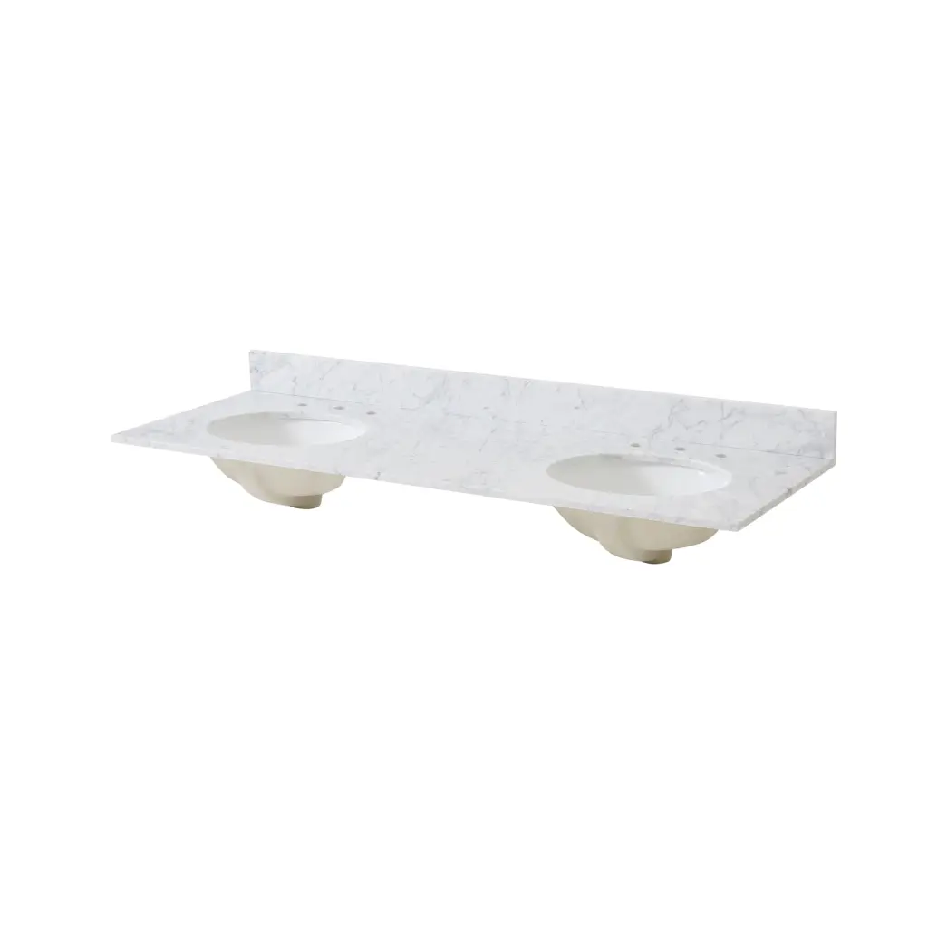 61 Inch Carrara White Marble Vanity Top Ceramic Sink White Marble Bathroom nh-bo