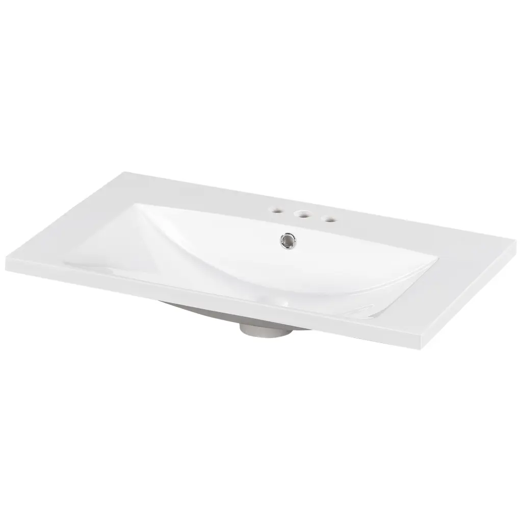 30 Inch Single Bathroom Basin Sink Vanity Top Only 3 Faucet Holes Resin rnb