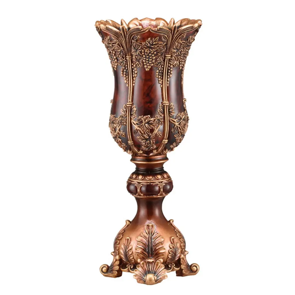 19.5 Inch Tall Polyresin Decorative Vase Red And Brown Antique Design Multi Purpose california home