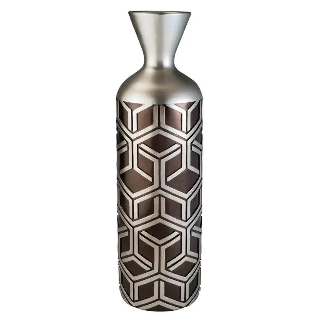 22 Inch Tall Polyresin Decorative Vase Weave Chestnut Silver Design california home