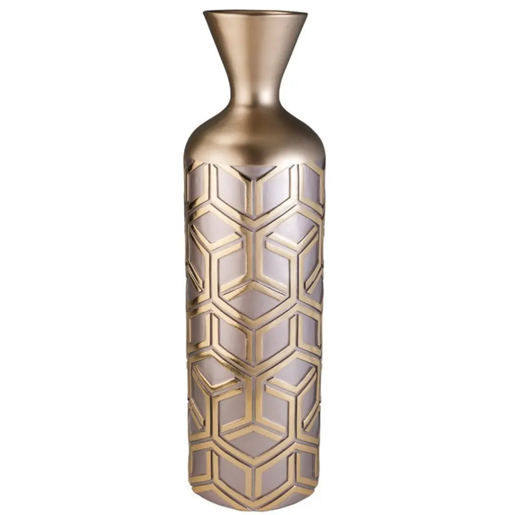 22 Inch Tall Polyresin Decorative Vase Weave Rose Gold Design Elegant Home Décor california home