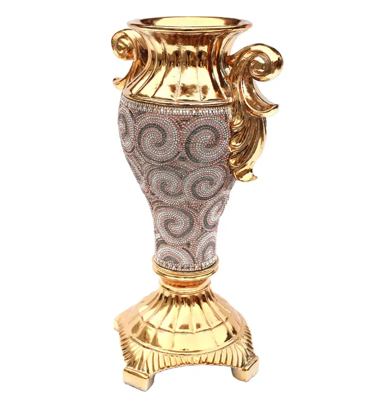 Ambrose Chrome Plated Crystal Embellished Ceramic Vase Gold Home Decor furnings