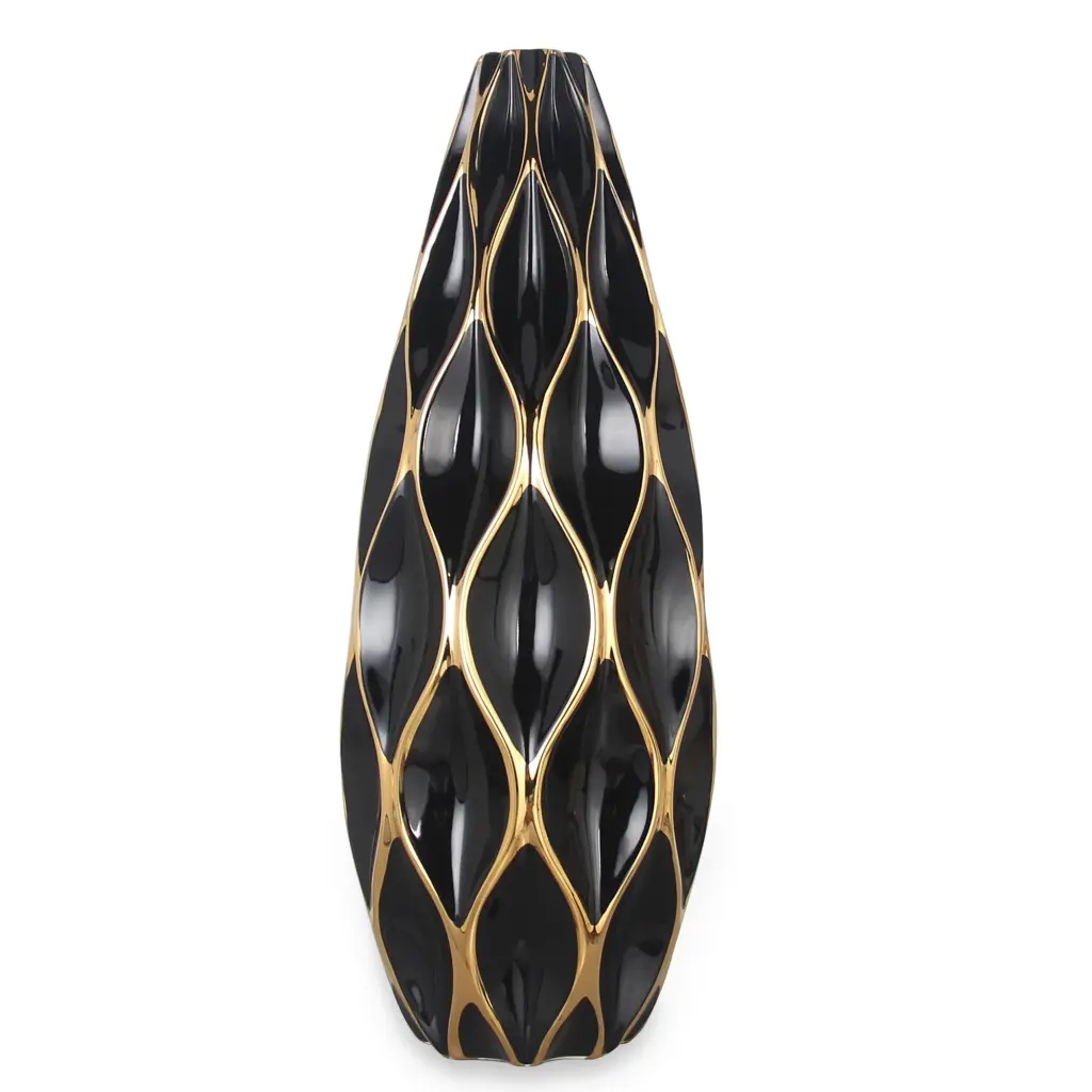 Elegant Black Ceramic Vase Gold Accents Classic Home Decor Living Room or Office furnings