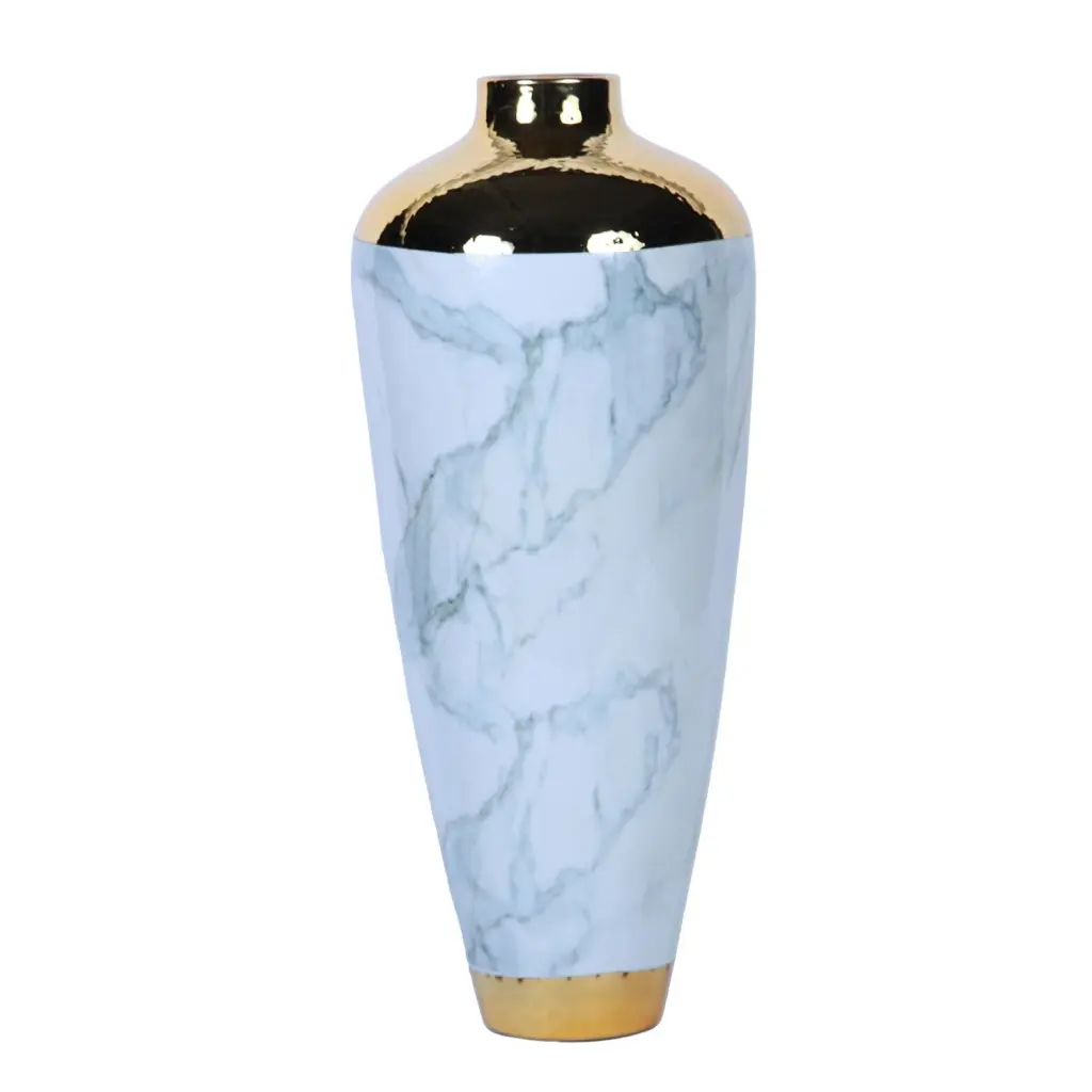 Elegant Celadon Marble Ceramic Vase Gold Accents Classic Home Decor furnings