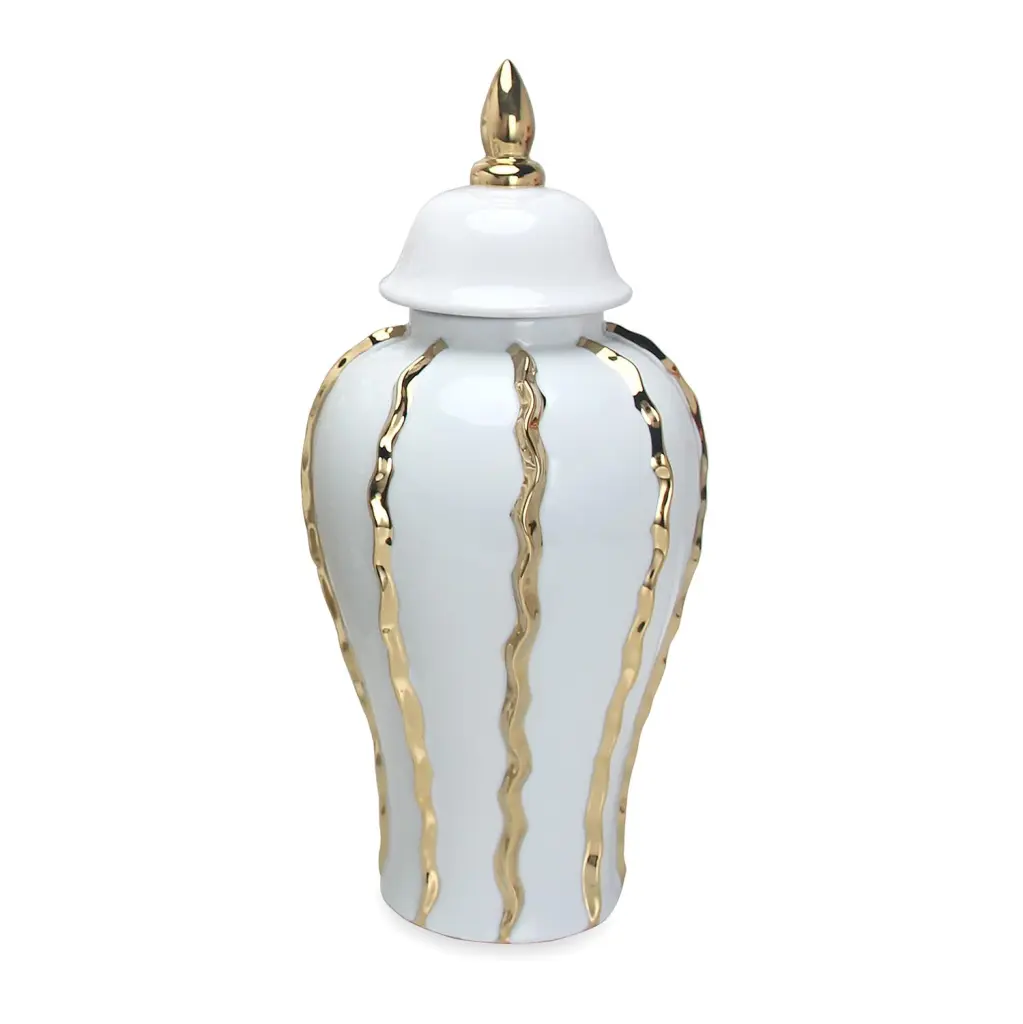 Elegant White Ceramic Ginger Jar Gold Accents Classic Home Decor Vase furnings