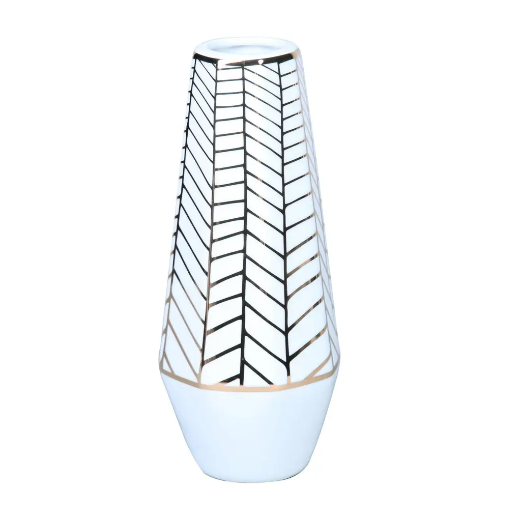 White Ceramic Vase Gold Geometric Accent Elegant Versatile Home Décor furnings