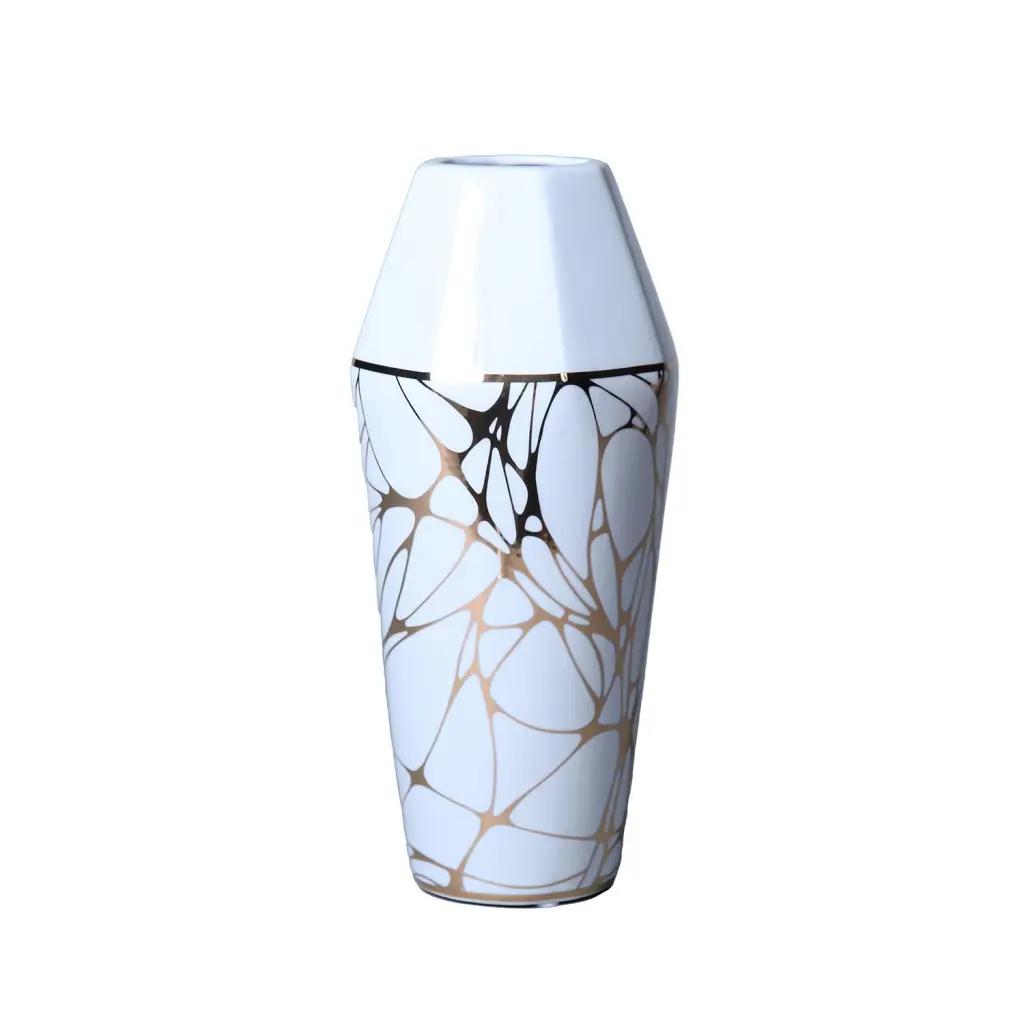 White Ceramic Vase Gold Organic Accent Design Elegant And Versatile Decor furnings