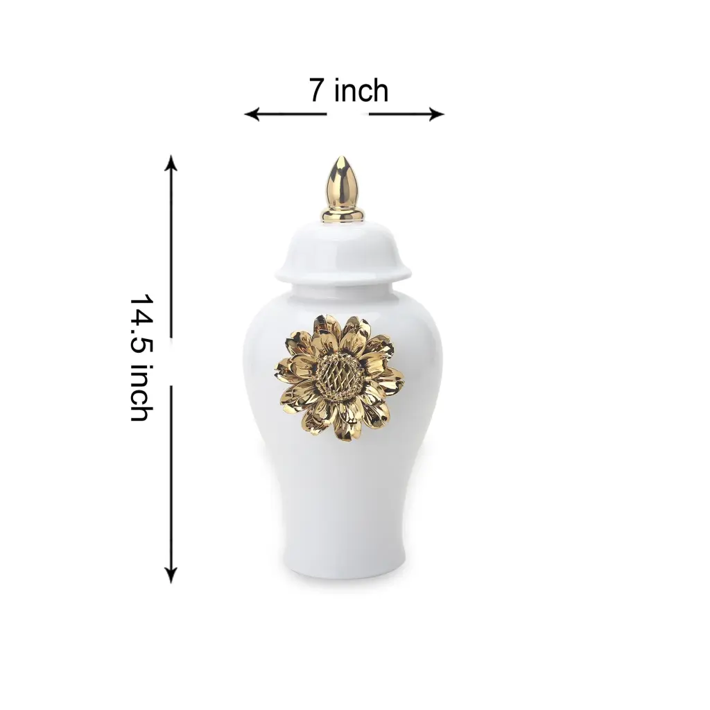 White Ginger Jar Gilded Flower Classic Home Decor White Ceramic Vase furnings