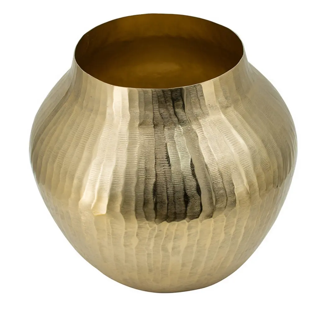 Kria 11 Inch Modern Curved Vase Hammered Texture and Gold Aluminum Finish royal hampton