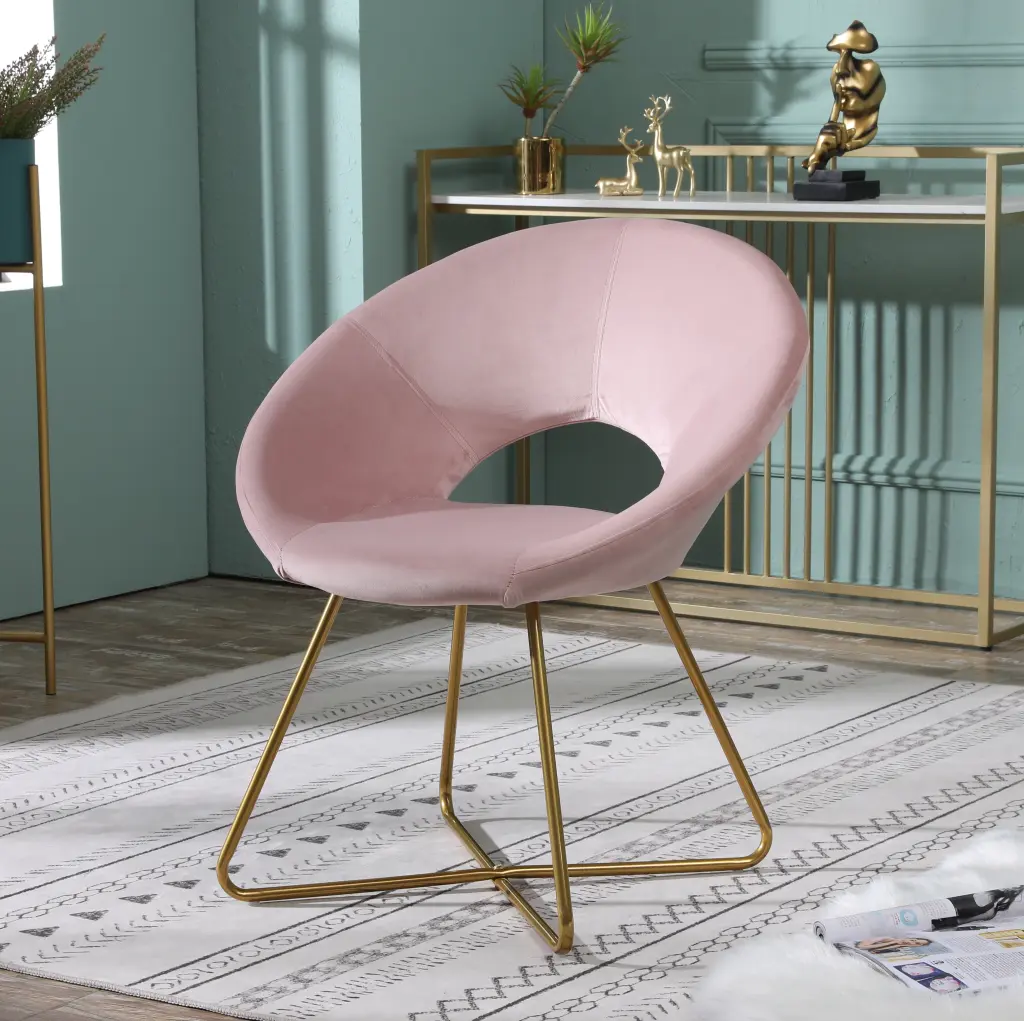 Slatina Pink Silky Velvet Upholstered Accent Chair Gold Tone Finish hz