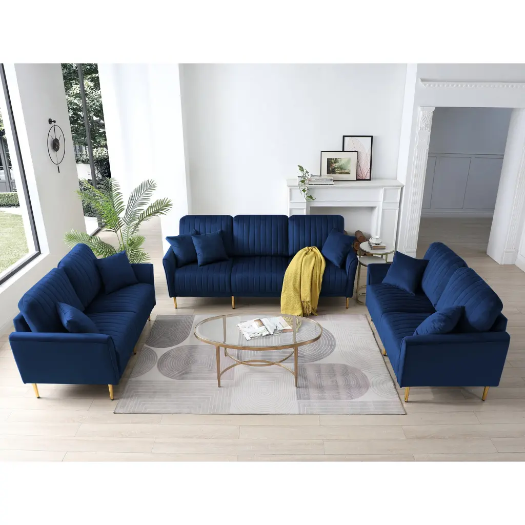 Velvet Fabric Sofa Couch Set Mid Century 3 Seat Tufted Beautiful Living Room Furniture ui furniture