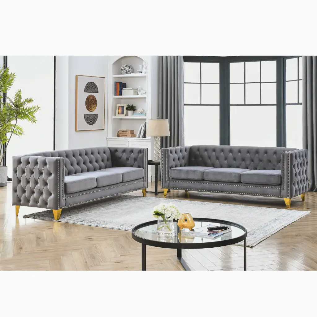 Velvet Sofa Living Room Buttons Tufted Design - Contact 3D Modeling welike furniture