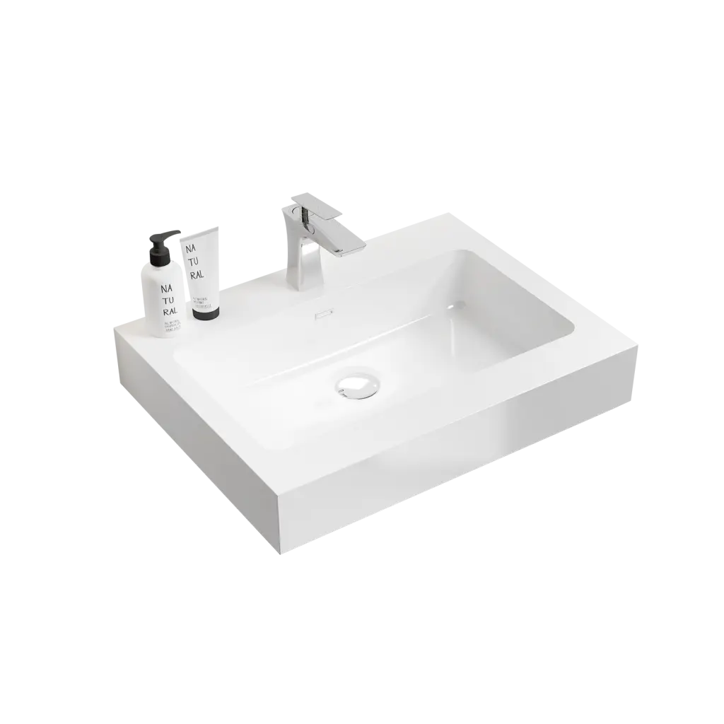 Bb02 24 101 Merged Solid Surface Basin Without Drain Faucet Glossy White Bathroom Sink abay home