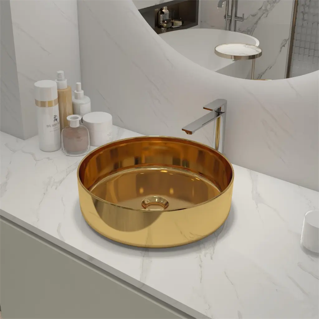 Ceramic Circular Vessel Bathroom Sink Art Sink BAA0014012KK Golden g-lemon