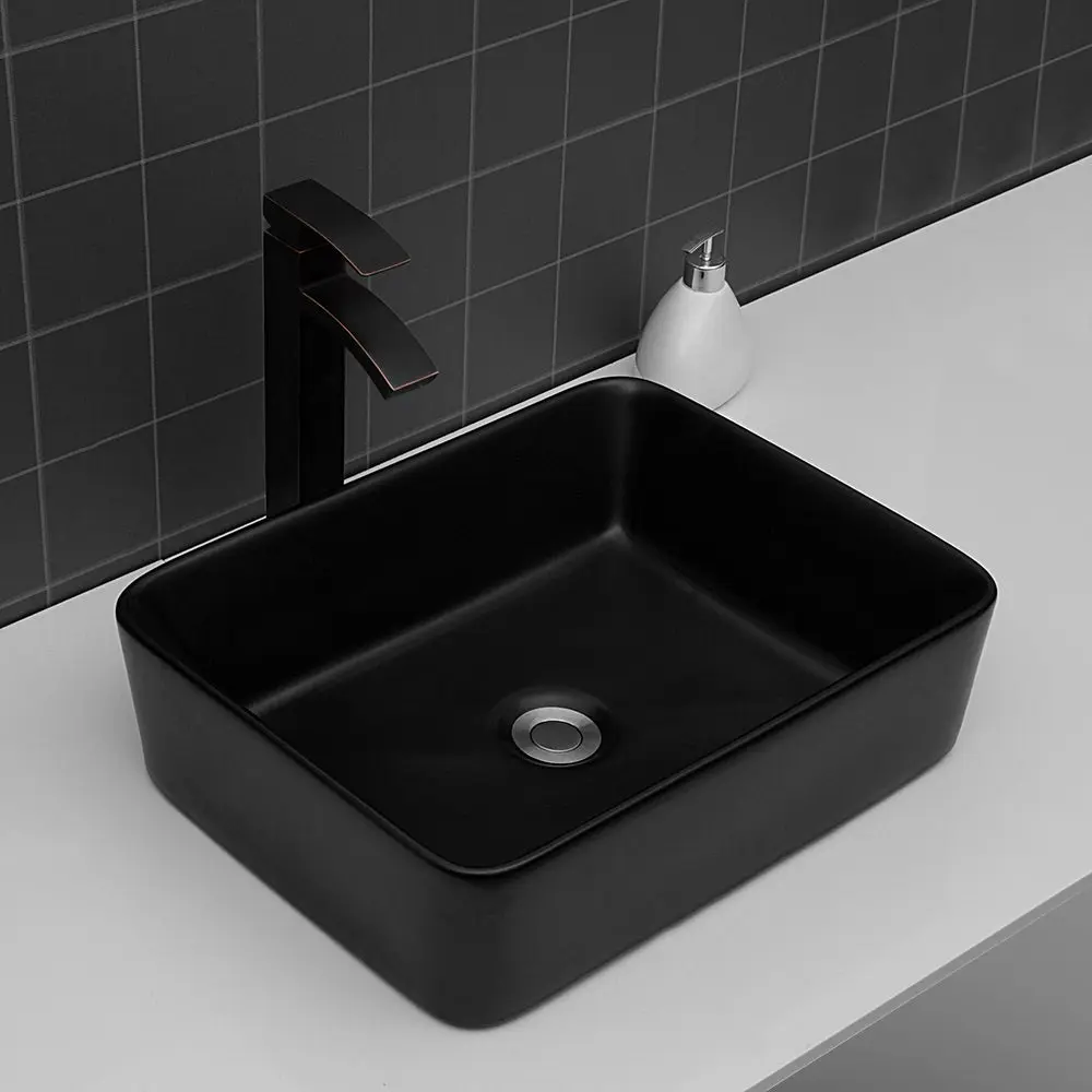 19X15 Inch Black Ceramic Rectangular Vessel Bathroom Sink lordear