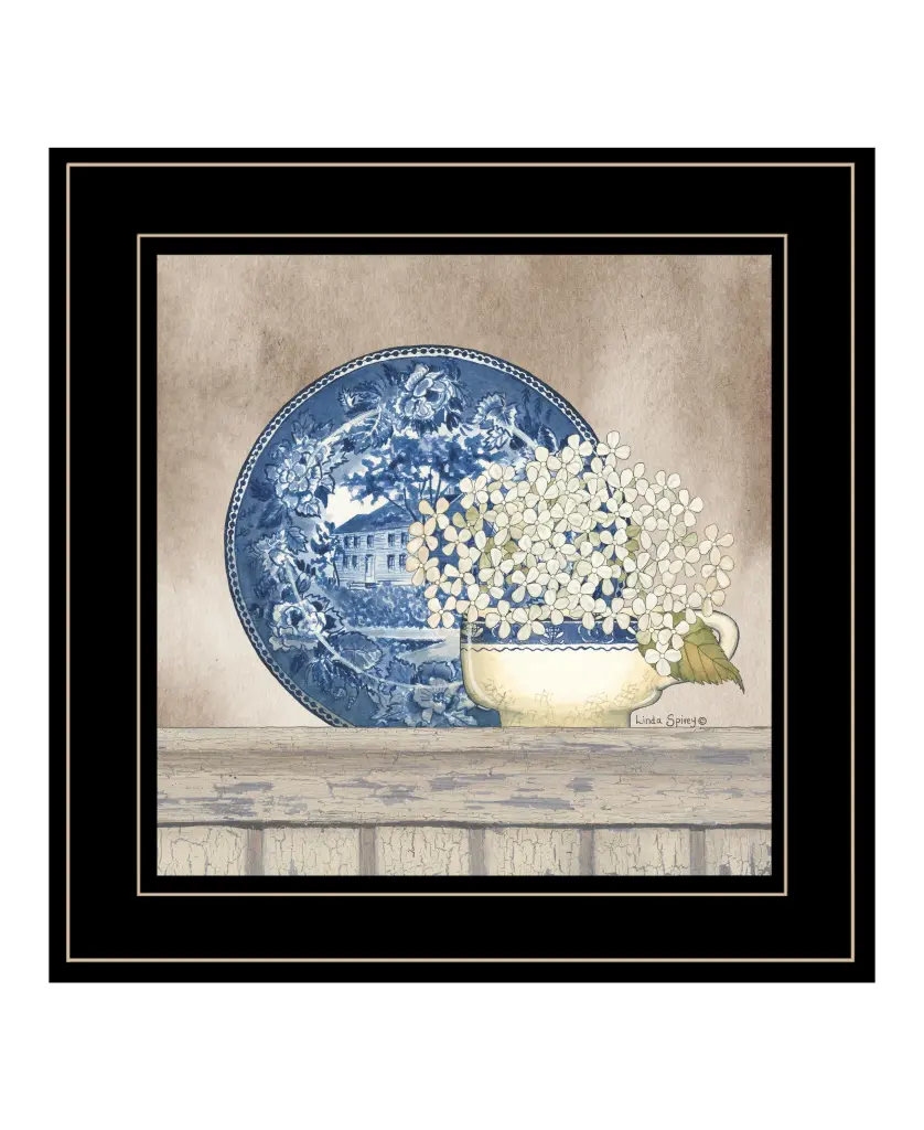 Farmhouse Blues I Linda Spivey Ready to Hang Framed Print Black Wall Art Decor trendy decor 4u
