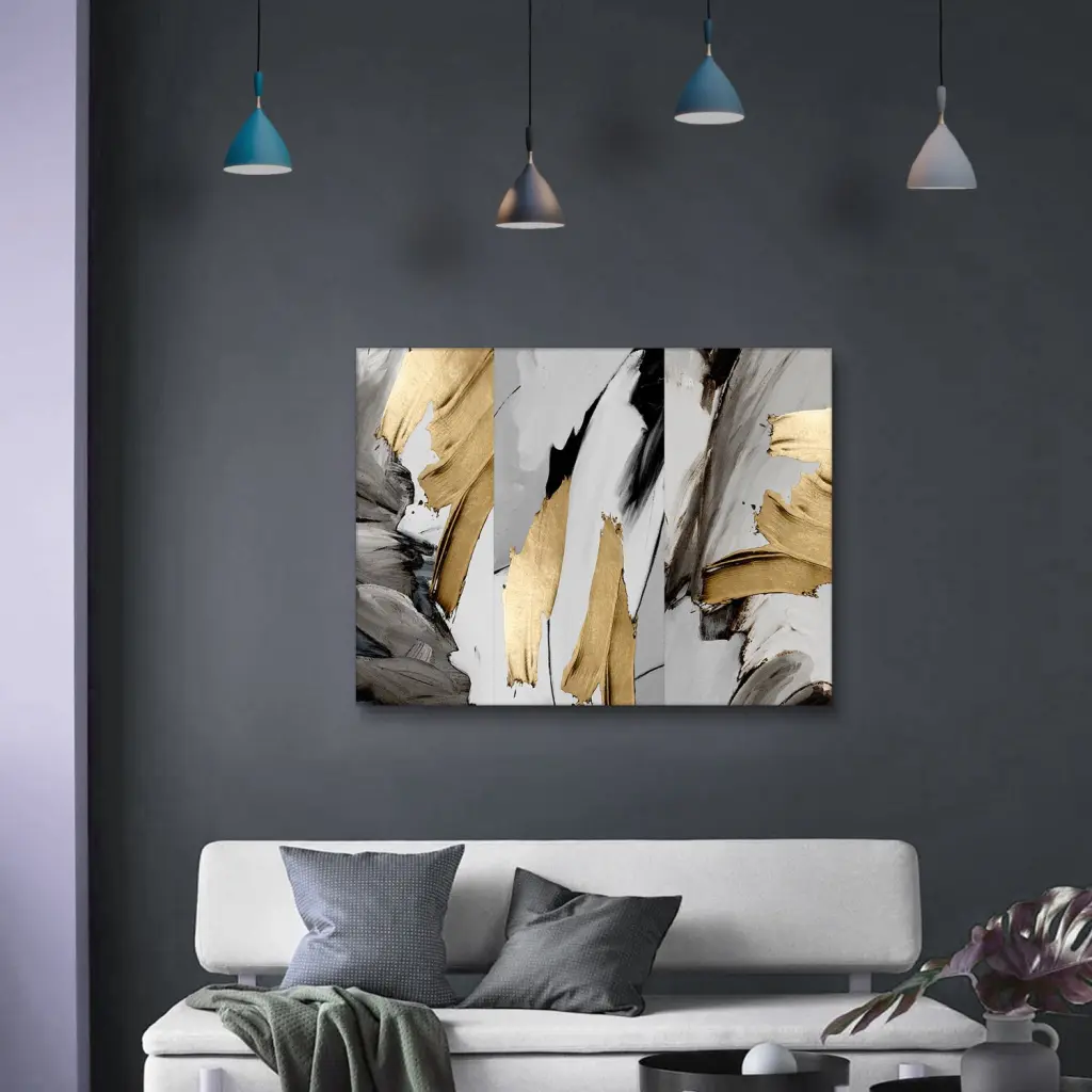 Framed Canvas Wall Art Decor Abstract Style Painting Gold And Silver looife art