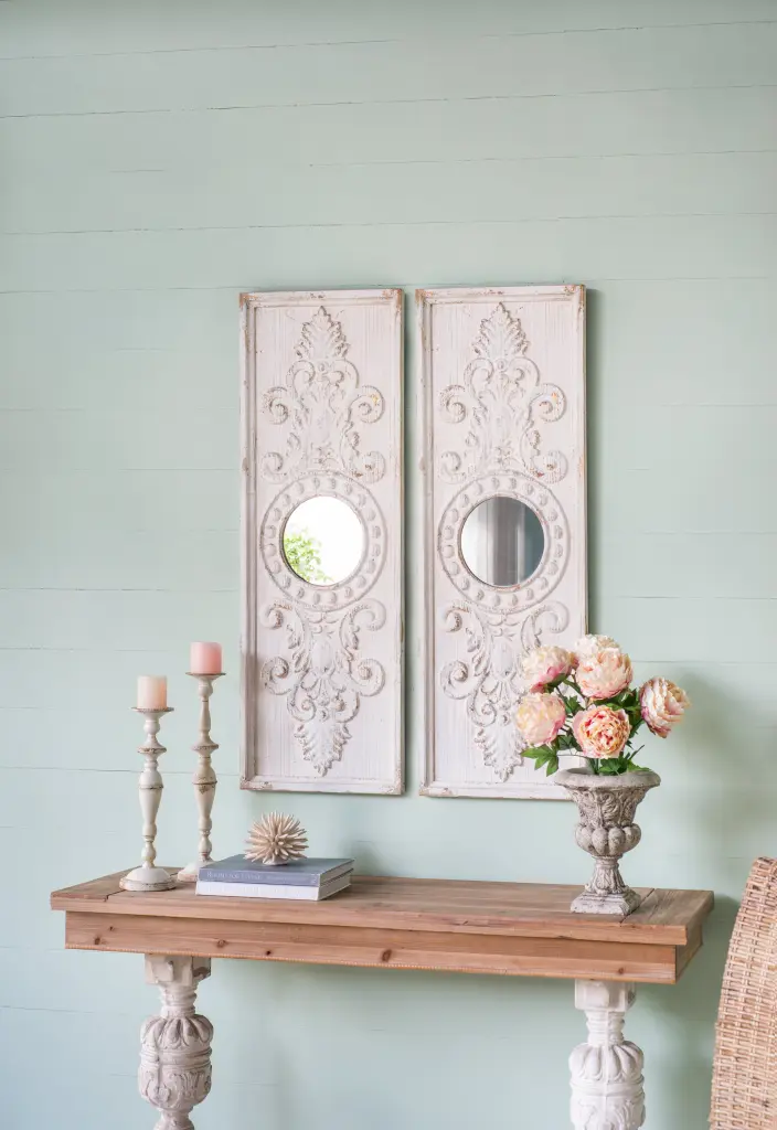 Set 2 Large Wooden Wall Art Panels Distressed White Finish Rustic Home Decor w2078