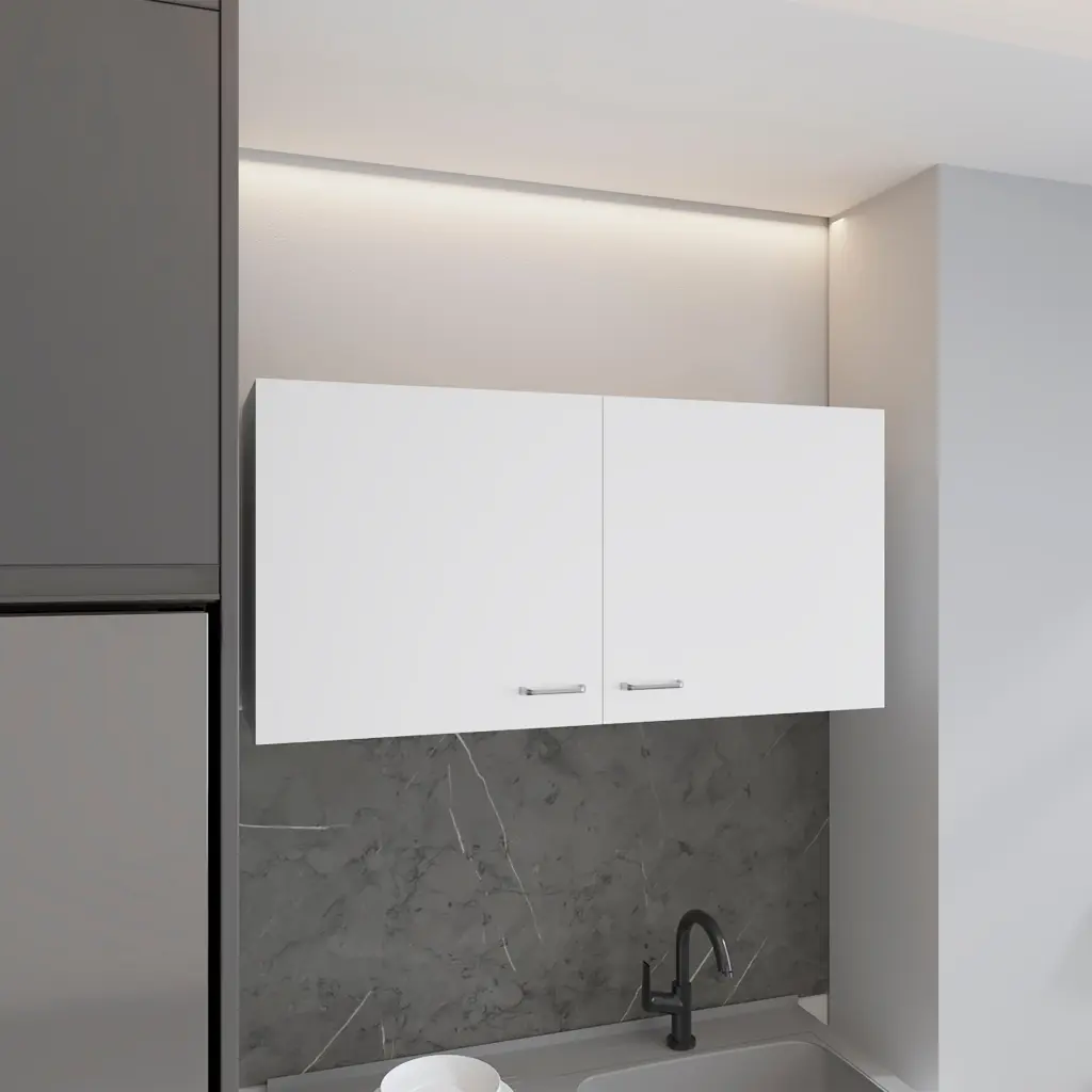 Wall Cabinet 19"H Two Doors Two Internal Shelves White Solid Wood depot e-shop