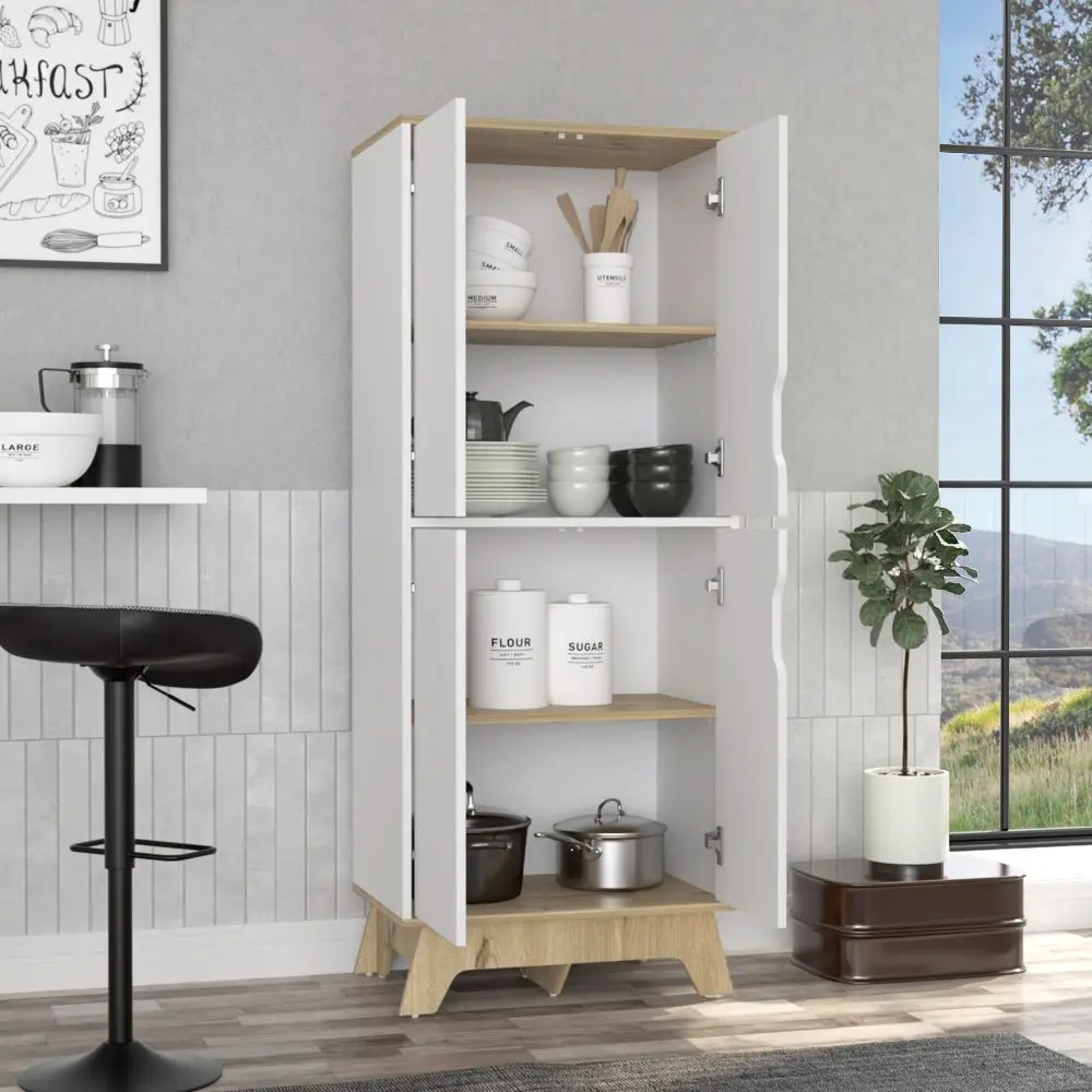 Yuma 150 Inch Wall Cabinet Two Close Cabinets and Two Open Shelves White MDF fm furniture