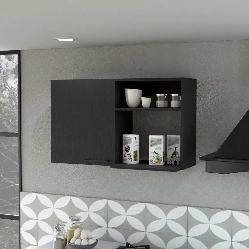 Carter Black 2 Wall Cabinet Black Wood - Modern Storage Solution furniture max