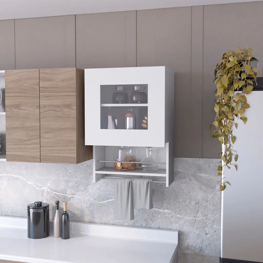 Nolan White Spice And Towel Rack Kitchen Wall Cabinet White Wood Storage furniture max