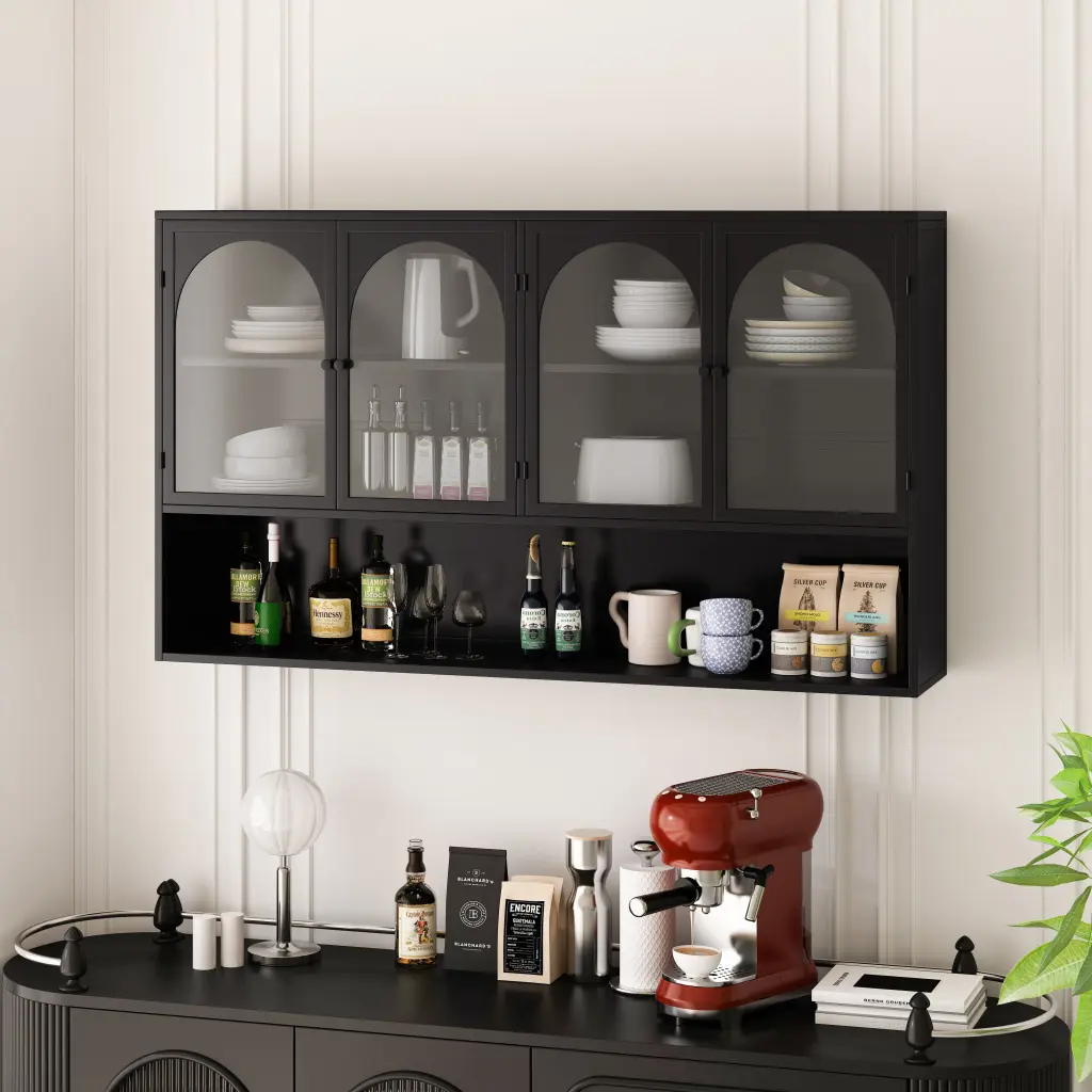 47.25 Inch Four Door Glass Wall Cabinet Storage Wall Mounted rnb