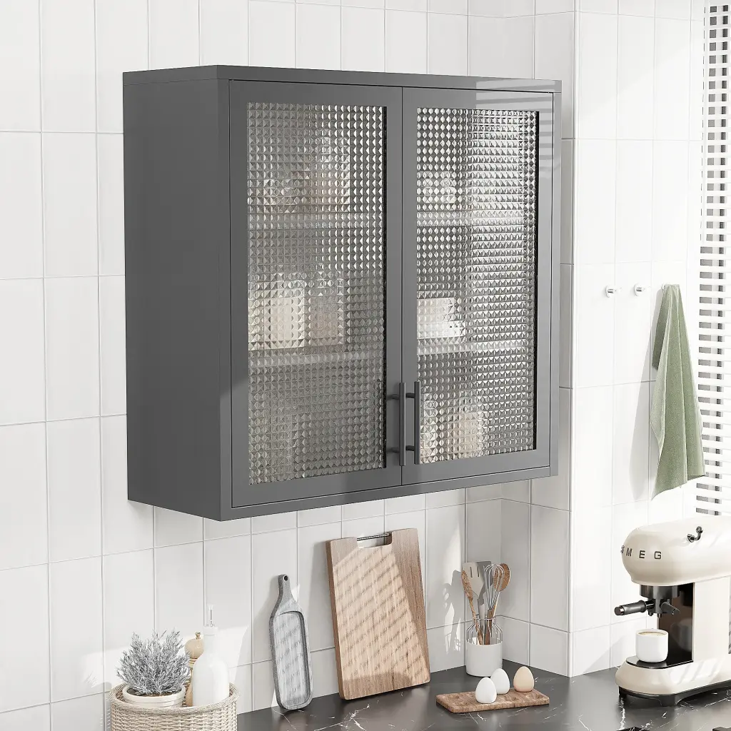 Retro Style Wall Mounted Cabinet Table Top Storage Cabinet Hazy Glass rnb