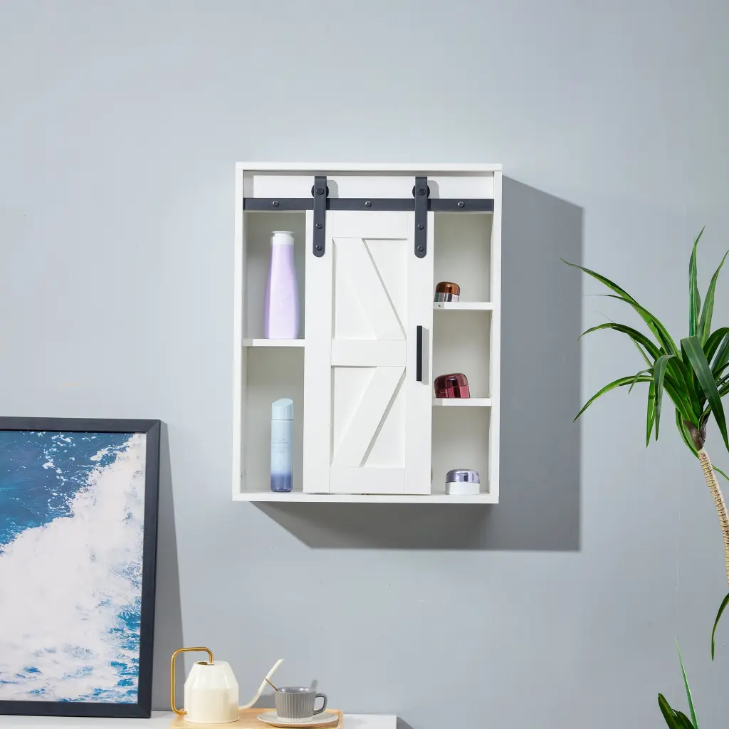 Wood Wall Mounted Storage Cabinet 5 Layer Toilet Bathroom Organizer Shelf rnb