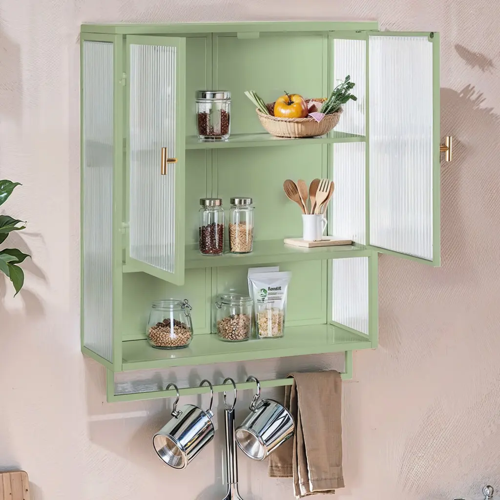 23.62 Inch Glass Doors Modern Two Door Wall Cabinet Two Tier Storage spribung