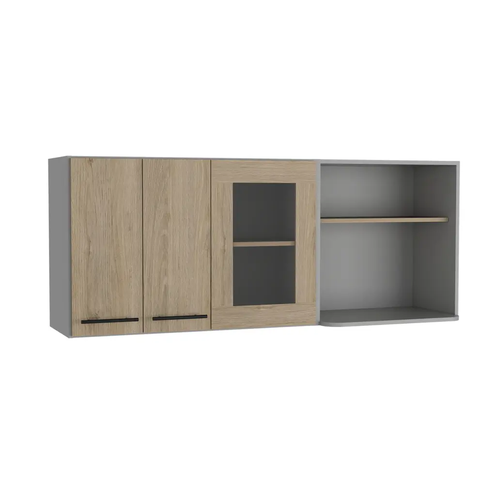 Wall Cabinet Retro Kitchen Light Pine Beige Particle Board Storage Cabinet treevol furniture