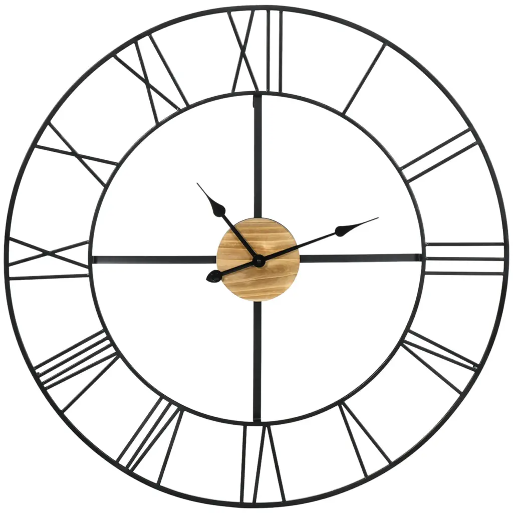 Homcom 36 Inch Large Wall Clock Silent Non Ticking Wood Metal Farmhouse Style aosom business