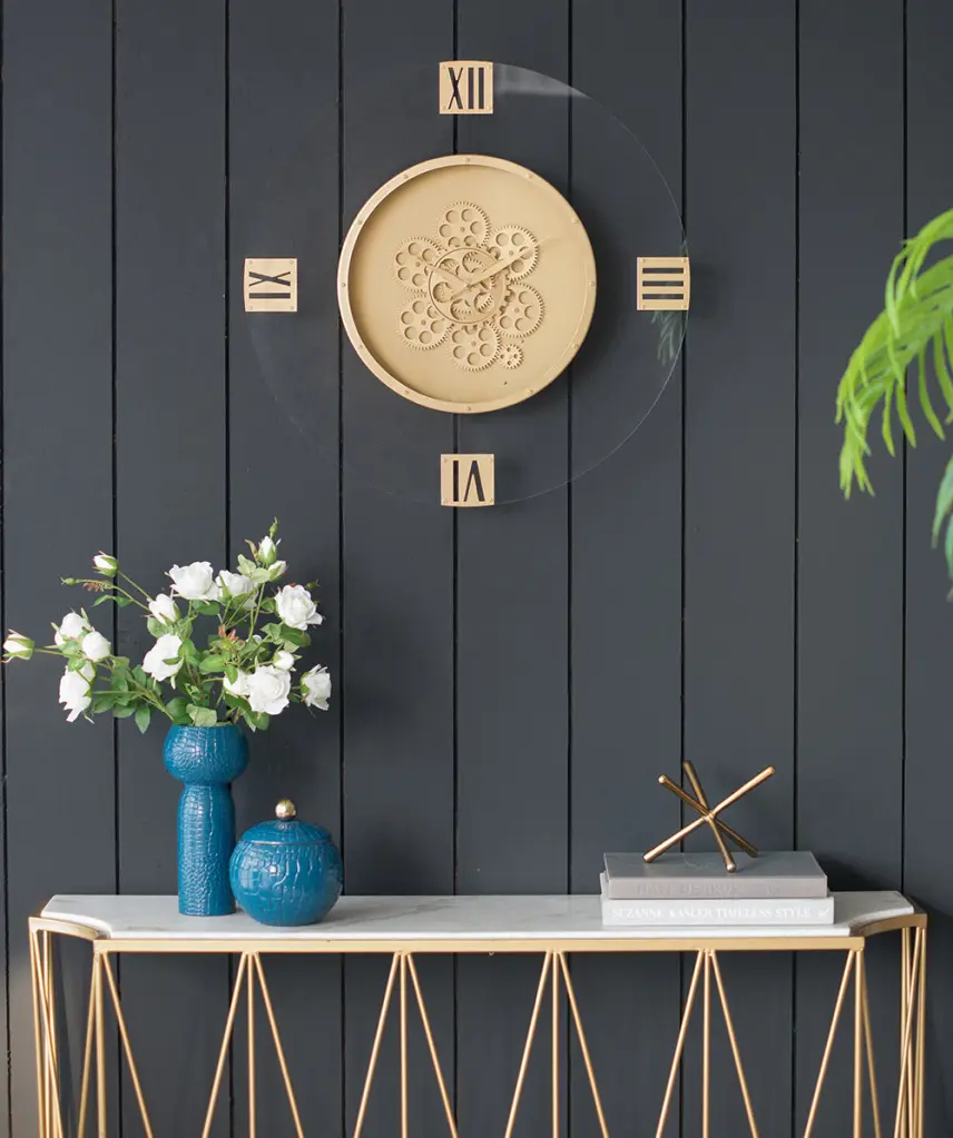 23.5 Inch Round Moving Gear Roman Numeral Clock Multicolor Acrylic Wall Decor w2078