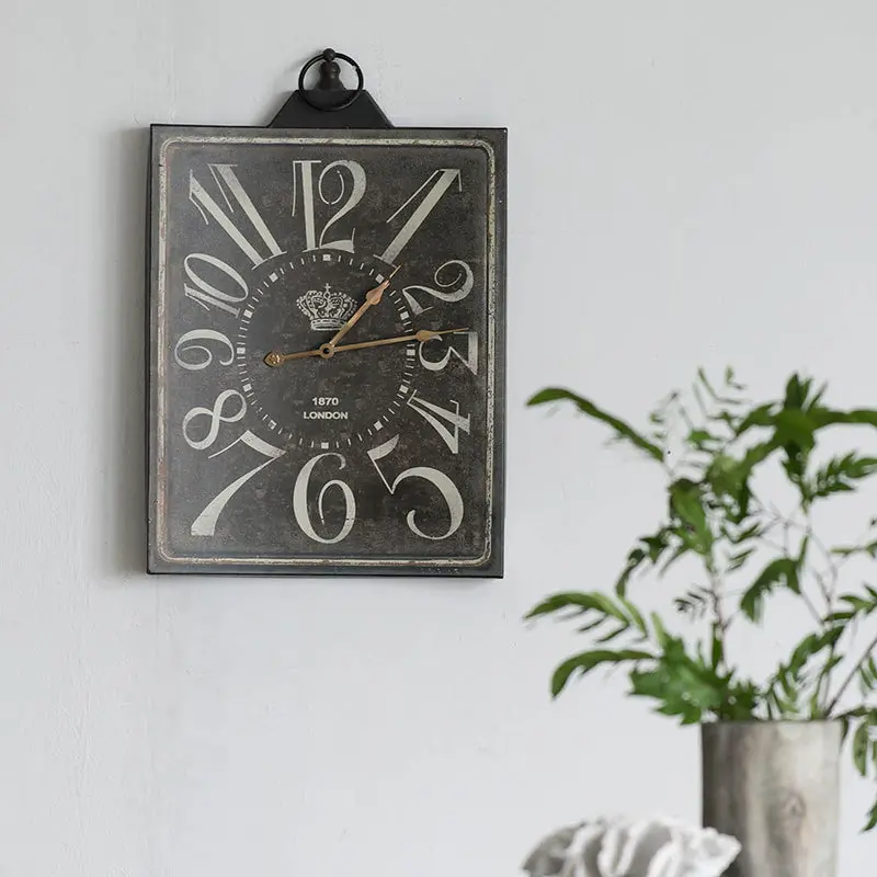 Large Vintage Black Rectangular Wall Clock White Numerals Home Decor w2078