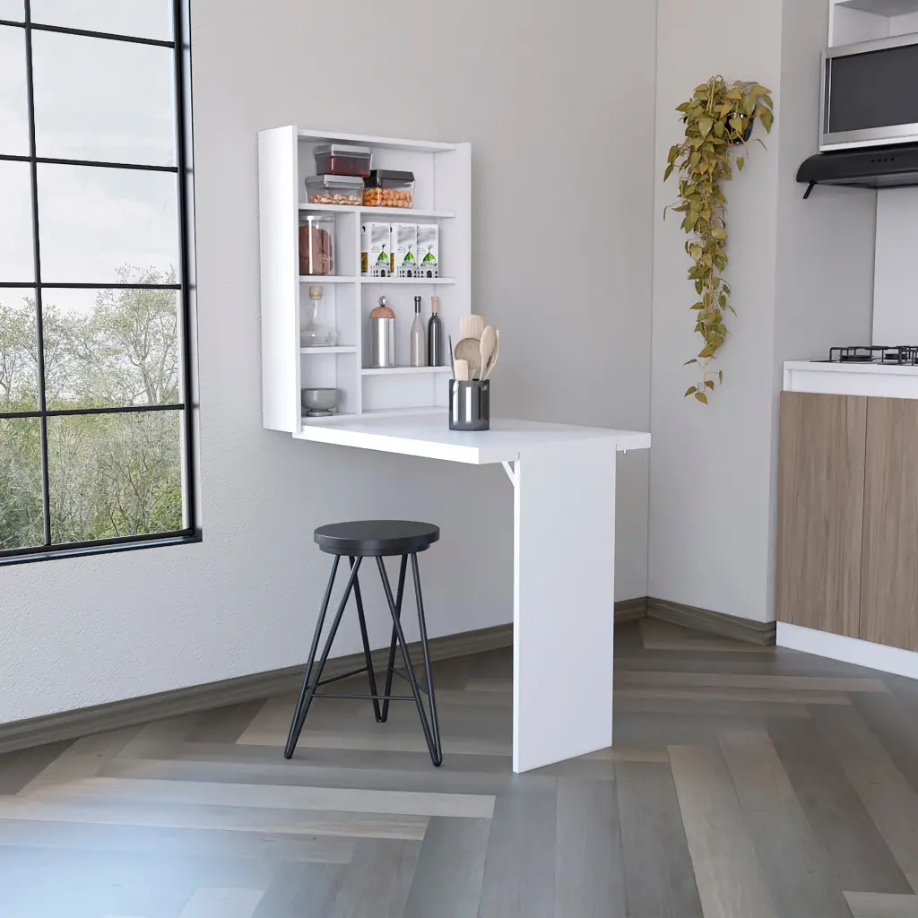 Wall Foldable Table Multiple Shelves White Particle Board depot e-shop