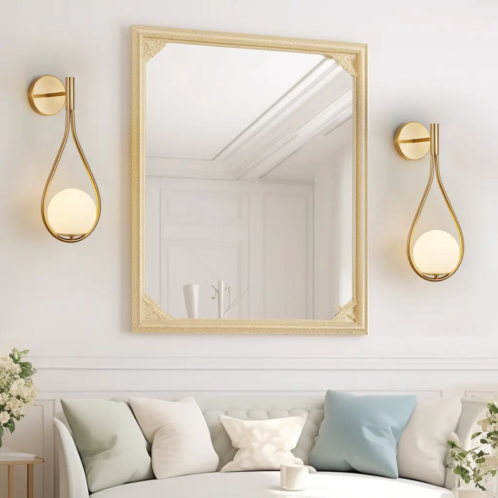 Set 2 Modern Golden Wall Sconces Opal Glass Globe Mid Century lighting commune