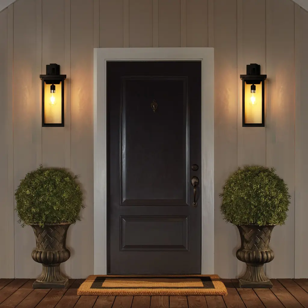 Set 2 Modern Outdoor Wall Lanterns Black Metal Frame and Clear Glass lighting commune