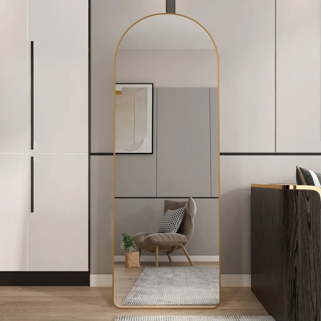 3rd Generation Aluminum Alloy Metal Frame Arched Floor Mounted Wall Mirror droom w-1151