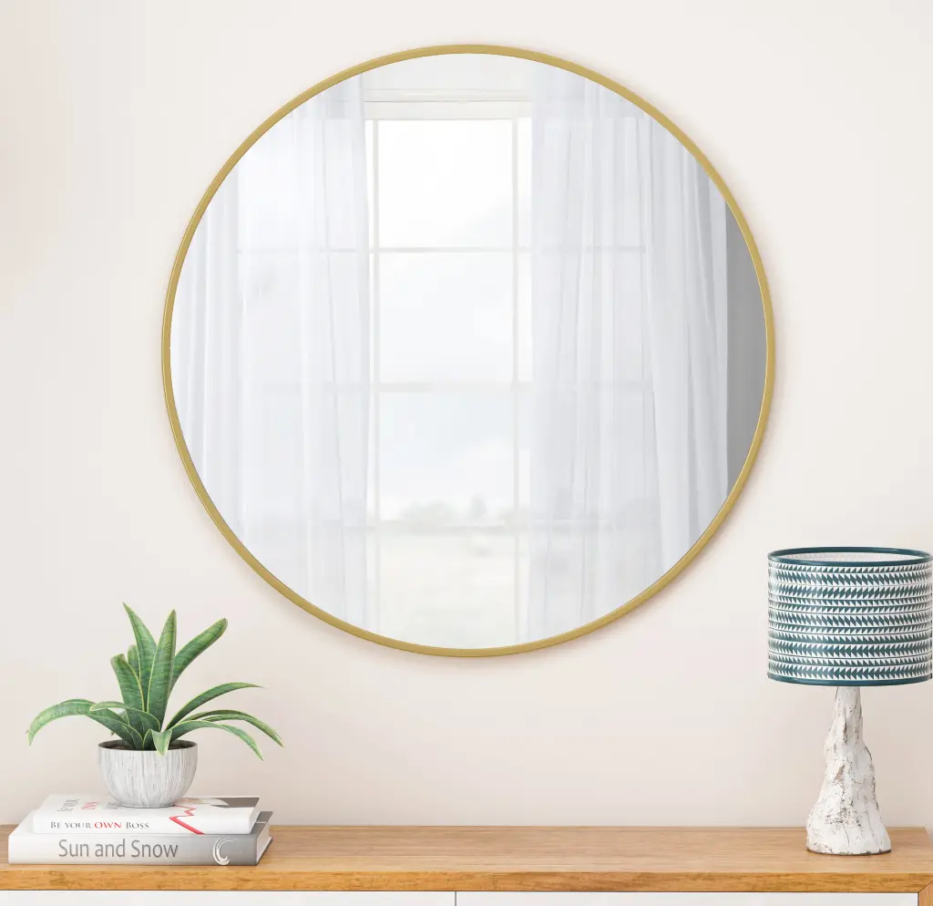 36 Inch Gold Circular Wall Mirror Metal Frame Vanity fs furniture