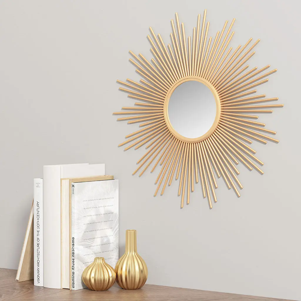 Sunburst Wall Decor Mirror 29.5 Inch Gold Mdf jla