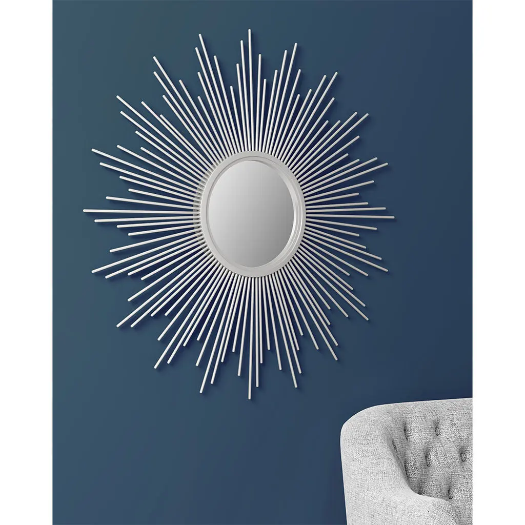 Sunburst Wall Decor Mirror 29.5 Inches Silver MDF Living Room Bedroom jla