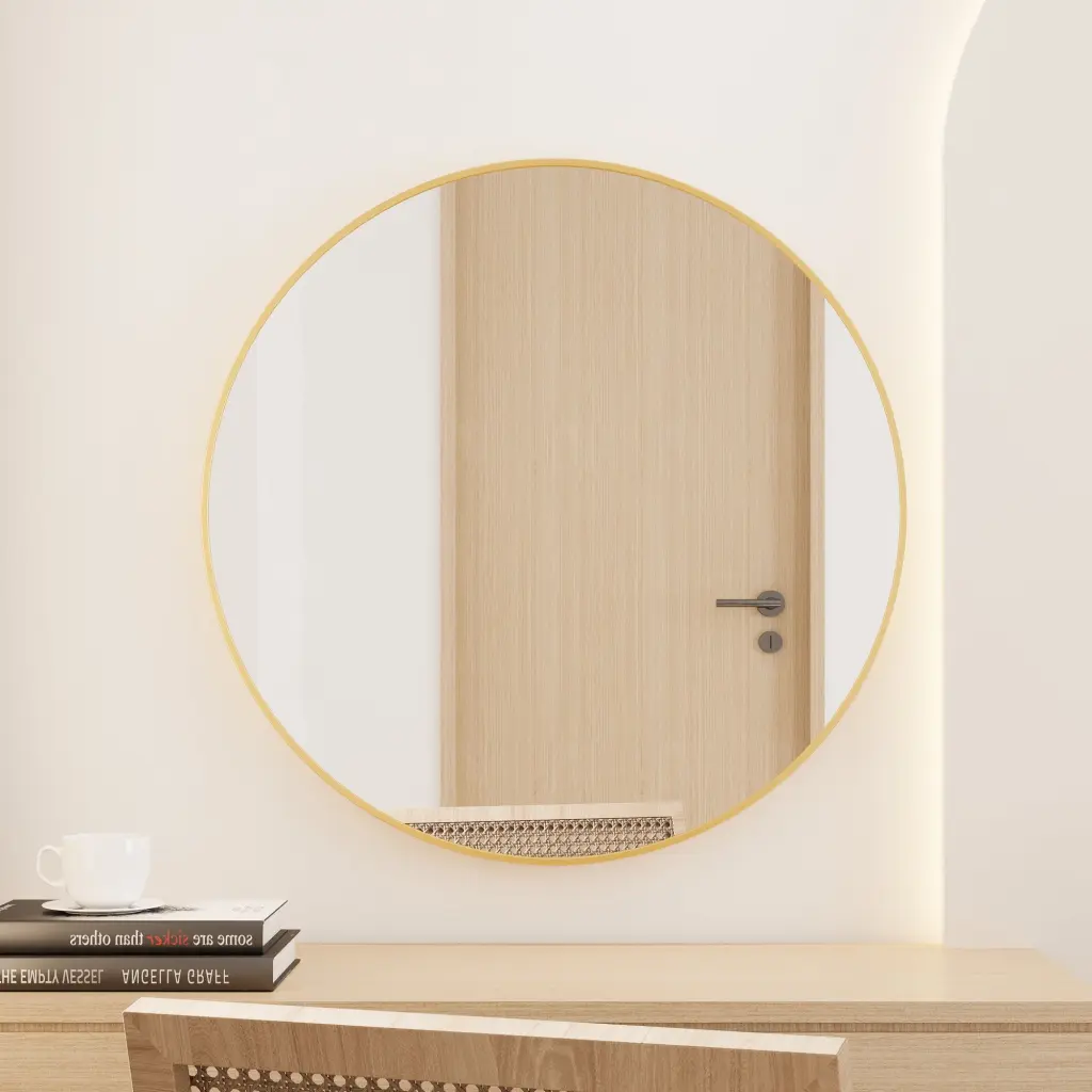 Tempered Mirror 32 Inch Wall Circle Mirror Bathroom Gold Round Mirror love flying