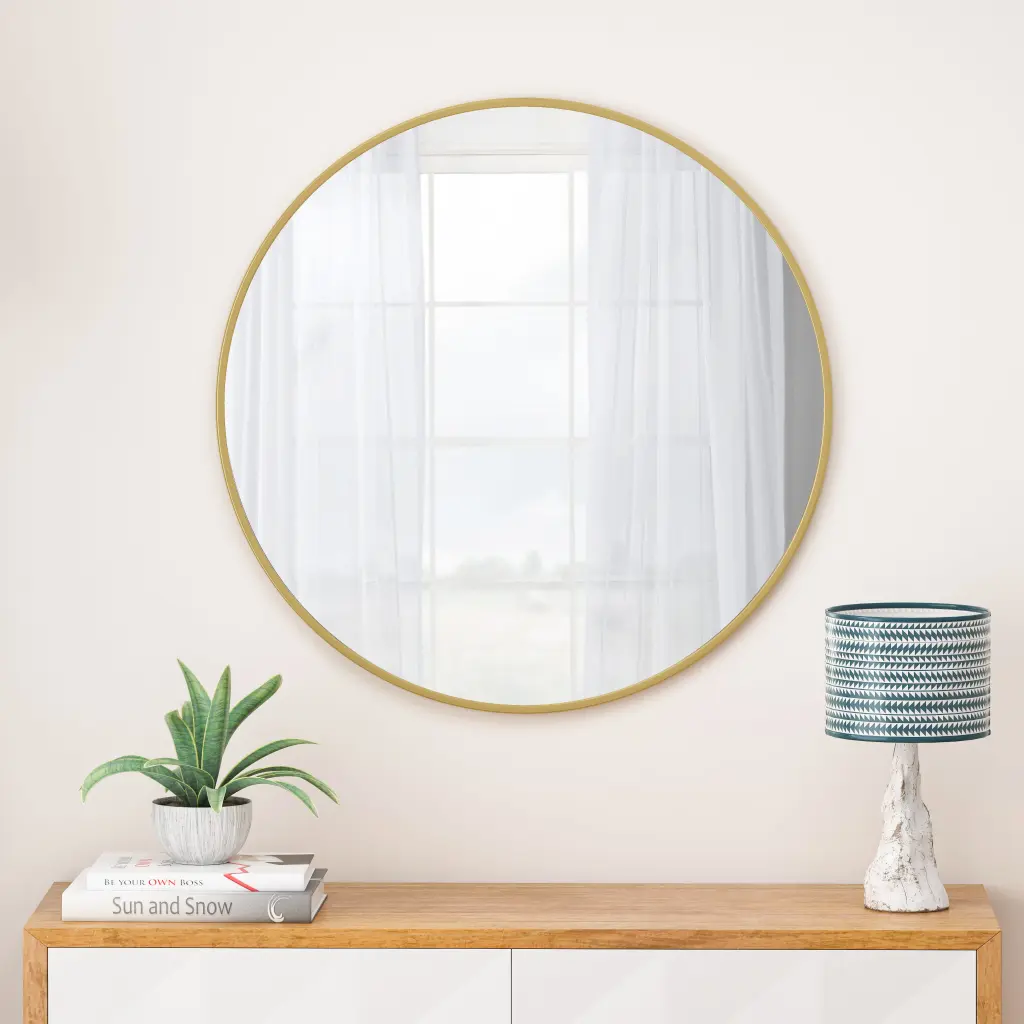 28 Inch Gold Circular Metal Framed Round Wall Mirror Vanity Decor rnb