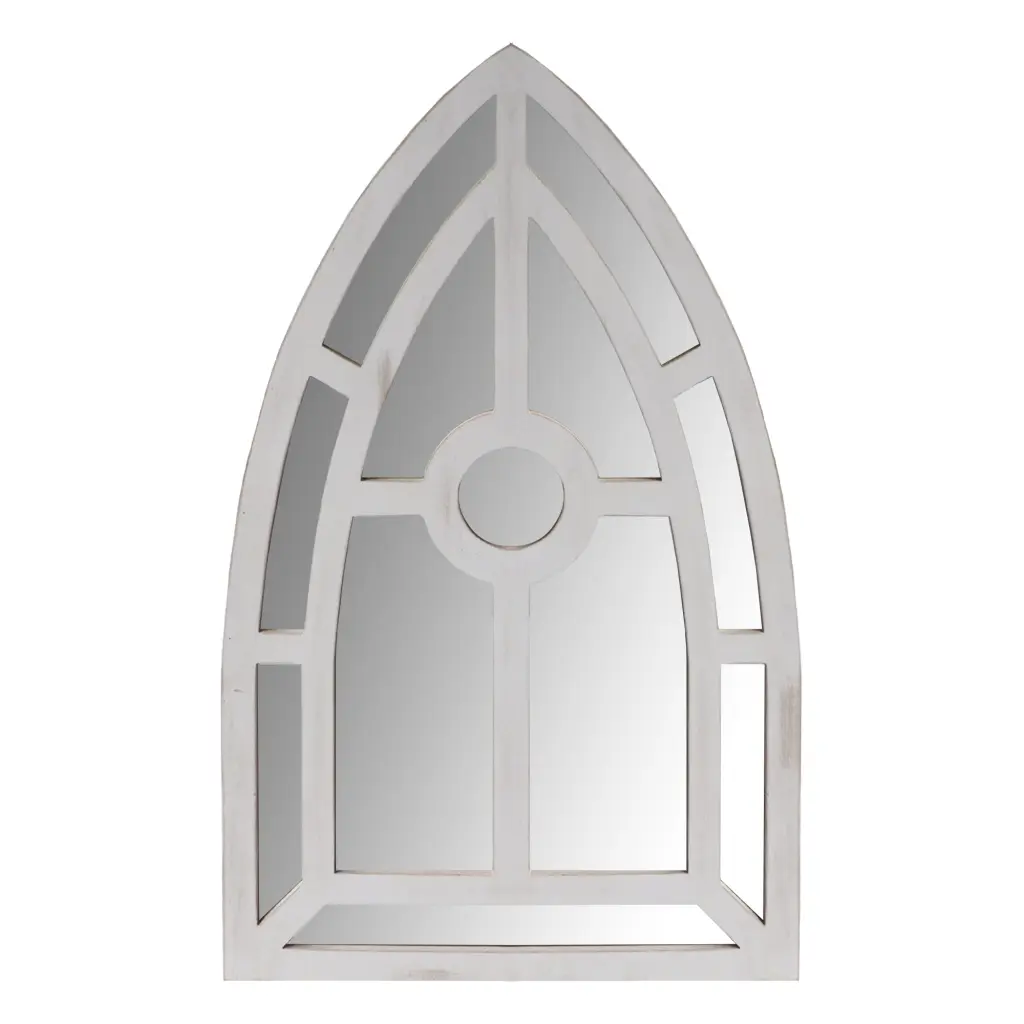Arched Window Pane Wooden Wall Mirror Trimmed Silver Frame Home Decor royal hampton