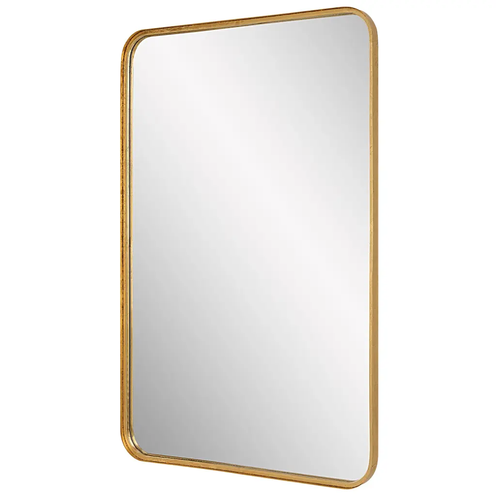 38 Inch Wood Wall Mirror Metal Frame and Rounded Corners Gold royal hampton