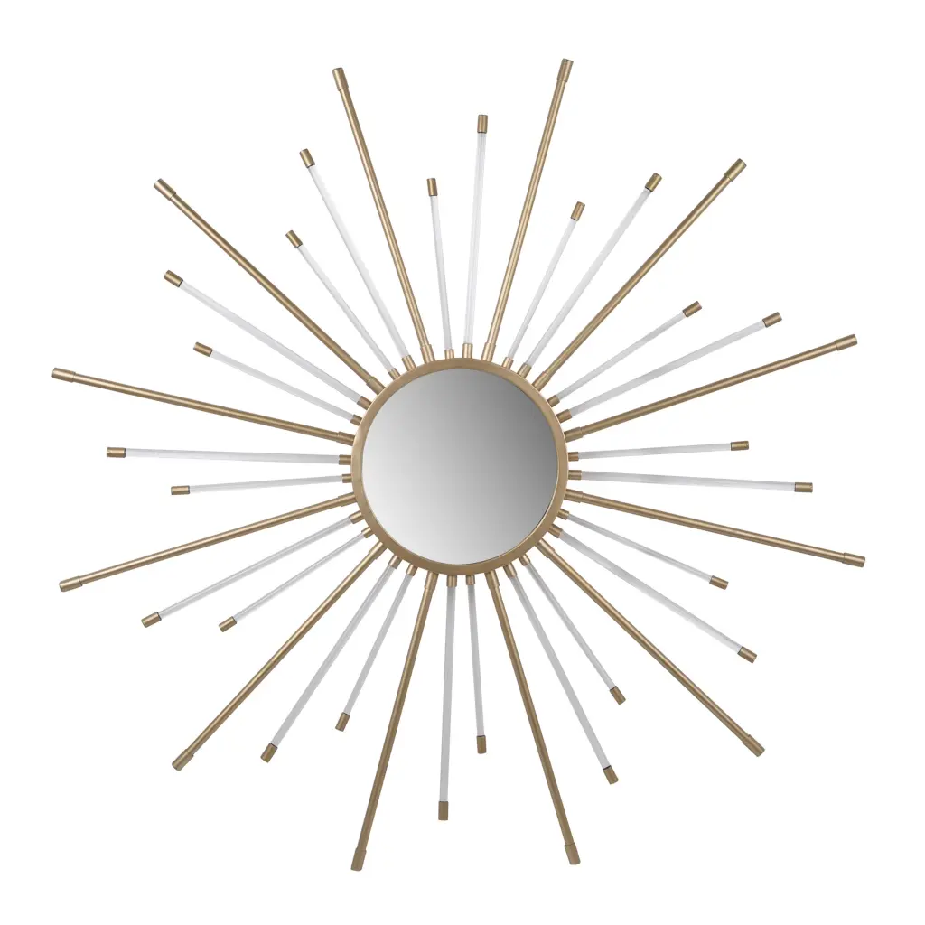 Iron Mirror Sparkled Sunburst Design Large White And Gold Wall Decor royal hampton